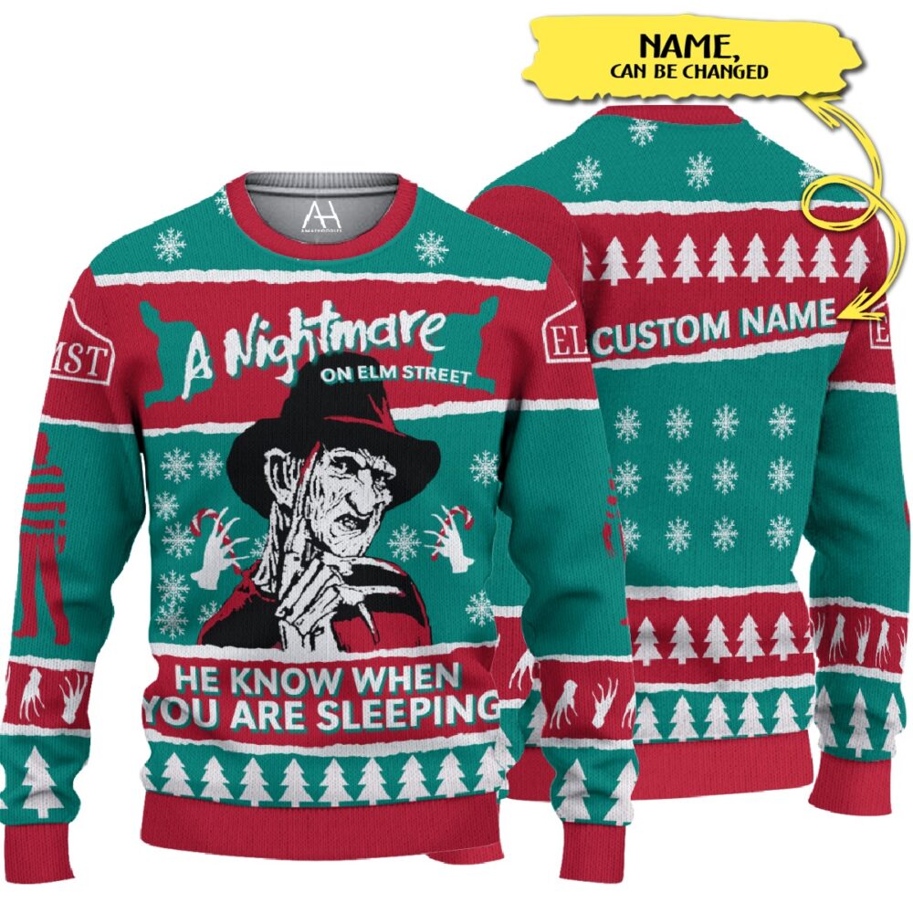 Freddy Krueger He Knows When You Are Sleeping Ugly Christmas Sweater | Holiday Jumper – Narides