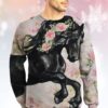 Beautiful Black Horse And Roses Kvh Christmas Crewneck Sweatshirts Merry Christmas Ugly Sweater - Narides