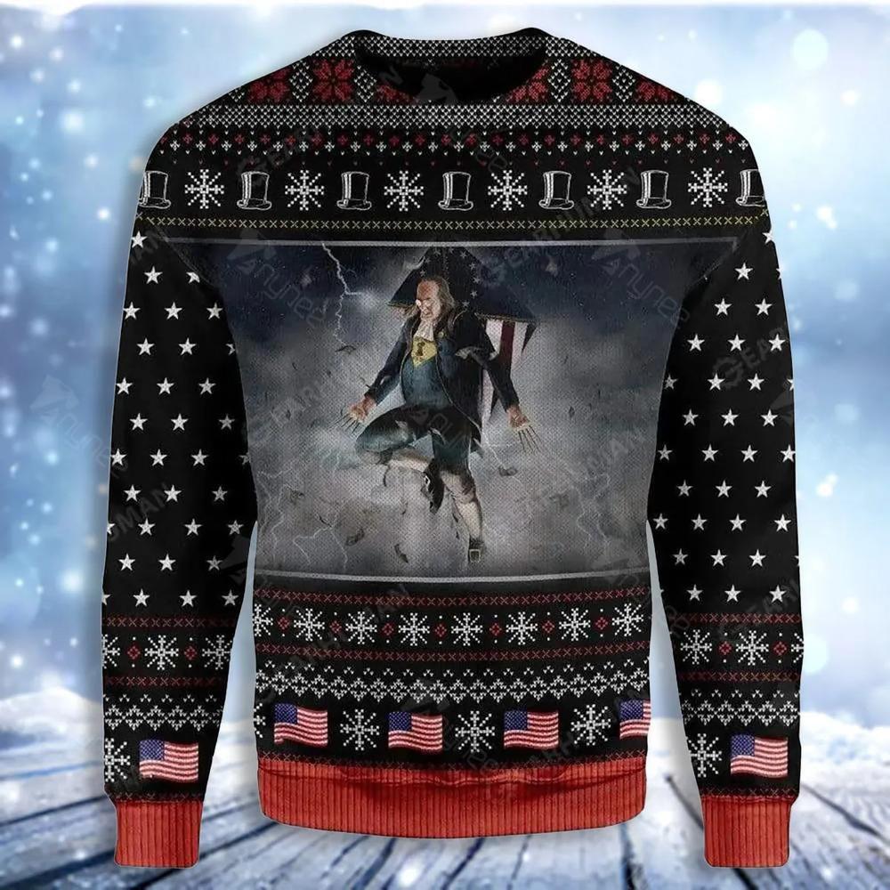 Benjamin Franklin Vs Zeus For Christmas Christmas Awesome Ugly Sweater - Narides