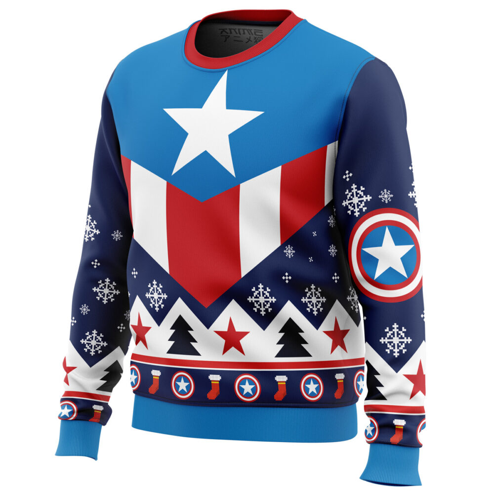 Captain America Ugly Christmas Sweater - Holiday Jumper Sweatshirt - Narides