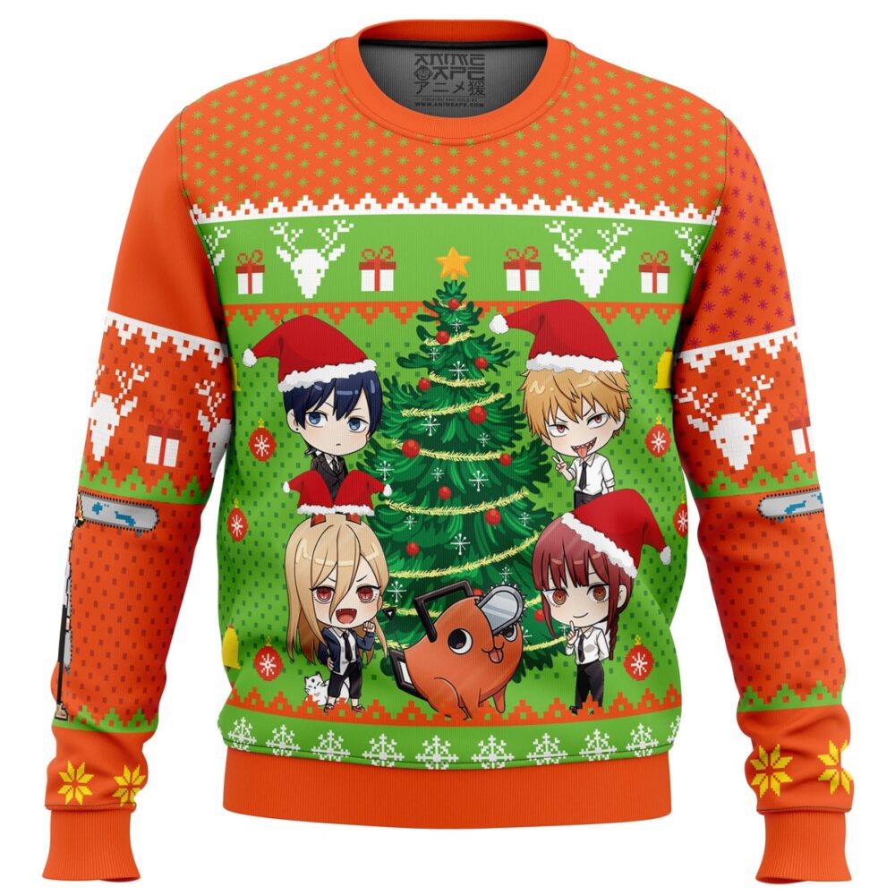 Chibi Chainsaw Man Ugly Christmas Sweater - Holiday Jumper Sweatshirt - Narides