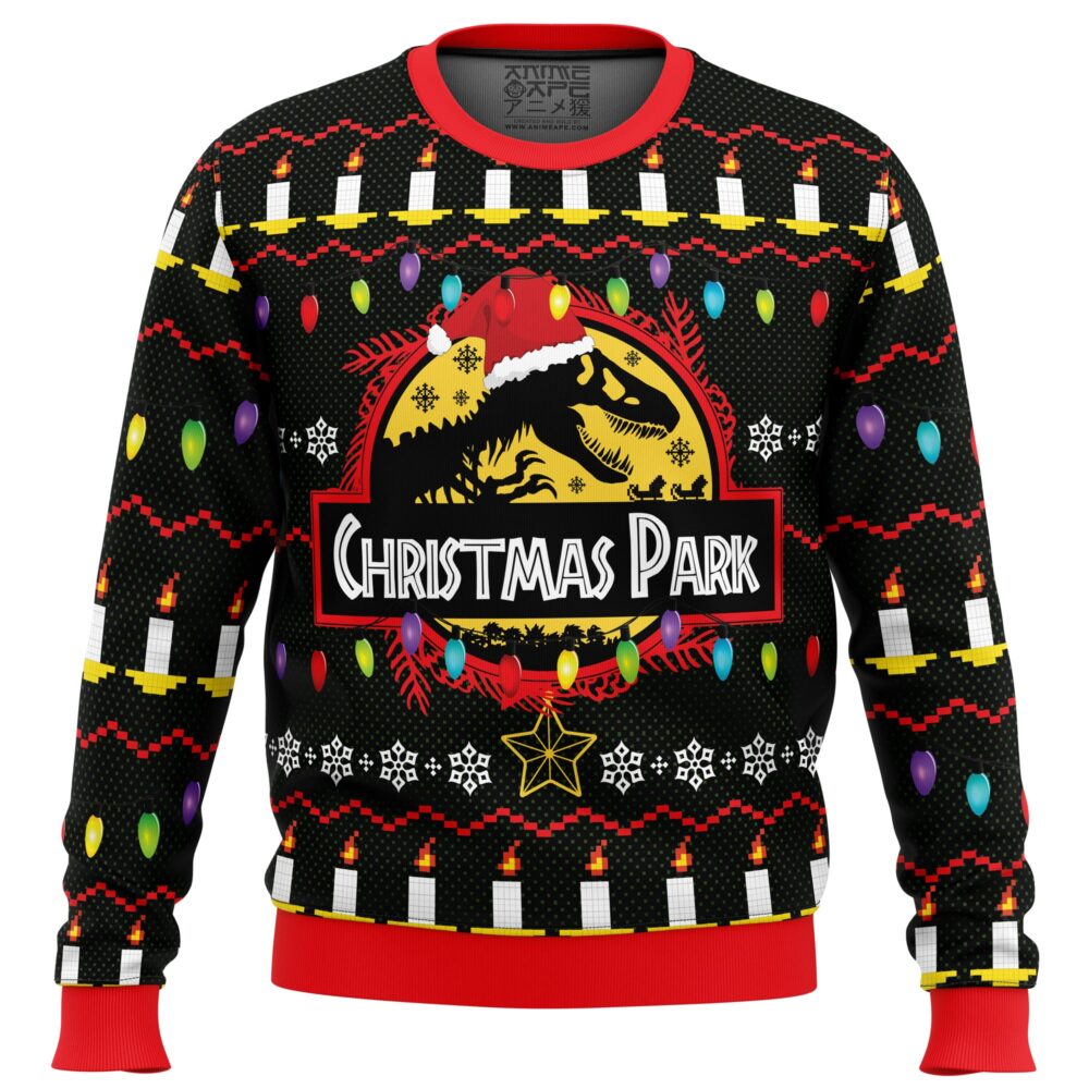 Christmas Park Jurassic Park Ugly Christmas Sweater - Holiday Jumper Sweatshirt - Narides