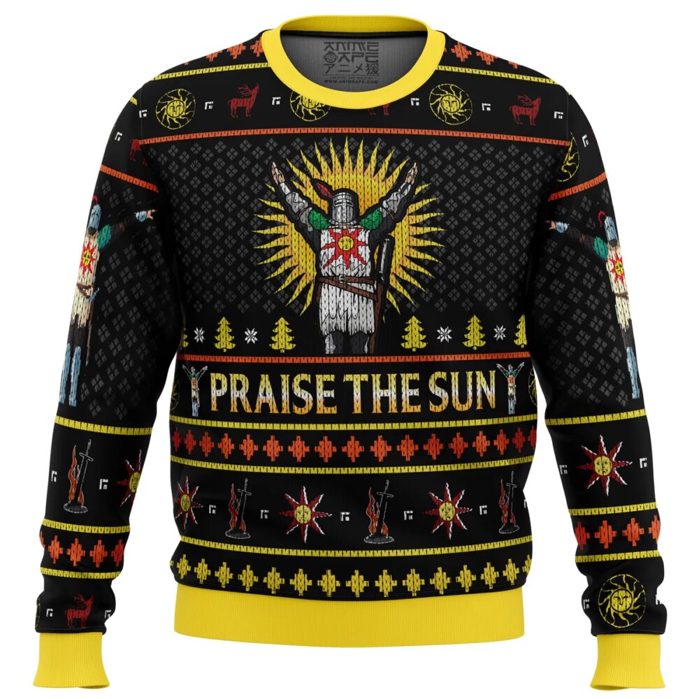 Dark Souls Praise the Sun Ugly Christmas Sweater - Holiday Jumper Sweatshirt - Narides