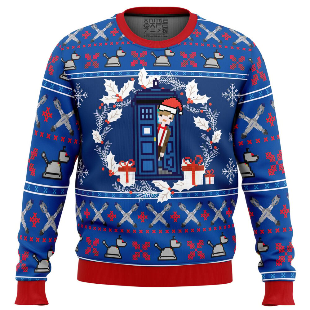 Doctor Who Tardis Ugly Christmas Sweater - Holiday Jumper Sweatshirt - Narides