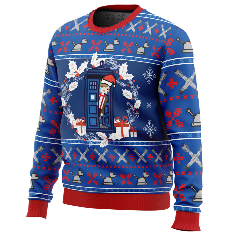 Doctor Who Tardis Ugly Christmas Sweater - Holiday Jumper Sweatshirt - Narides