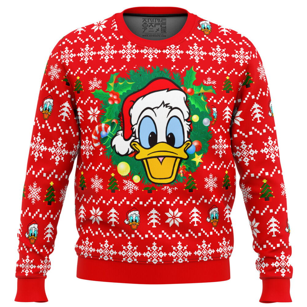 Donald Duck Christmas Head Ugly Christmas Sweater - Holiday Jumper Sweatshirt - Narides