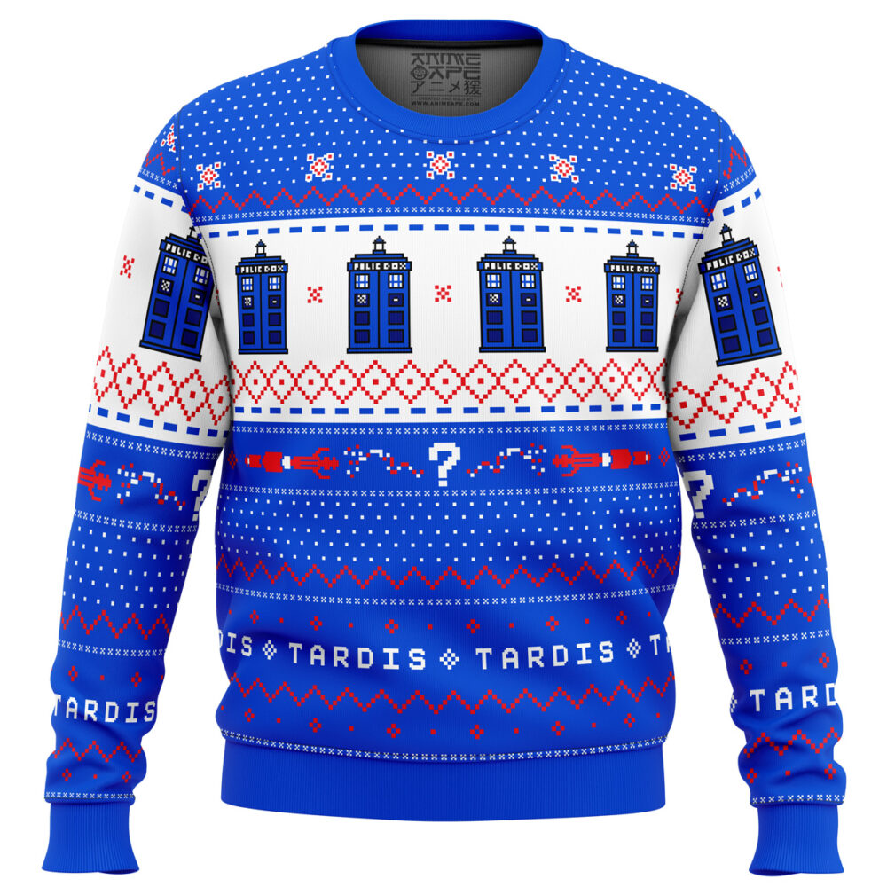 Dr Who TARDIS Christmas Sweater - Holiday Jumper Sweatshirt - Narides