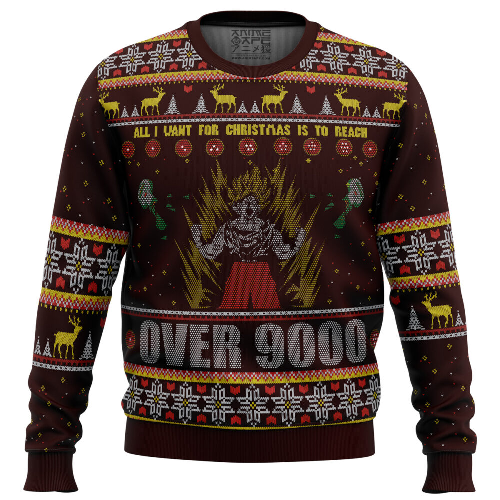 Dragon Ball Z Goku Over 9000 Dragon Ball Z Ugly Christmas Sweater - Holiday Jumper Sweatshirt - Narides