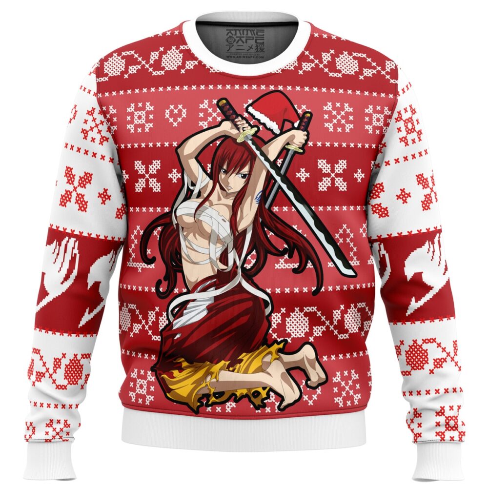 Erza Scarlet Fairy Tail Ugly Christmas Sweater - Holiday Jumper Sweatshirt - Narides