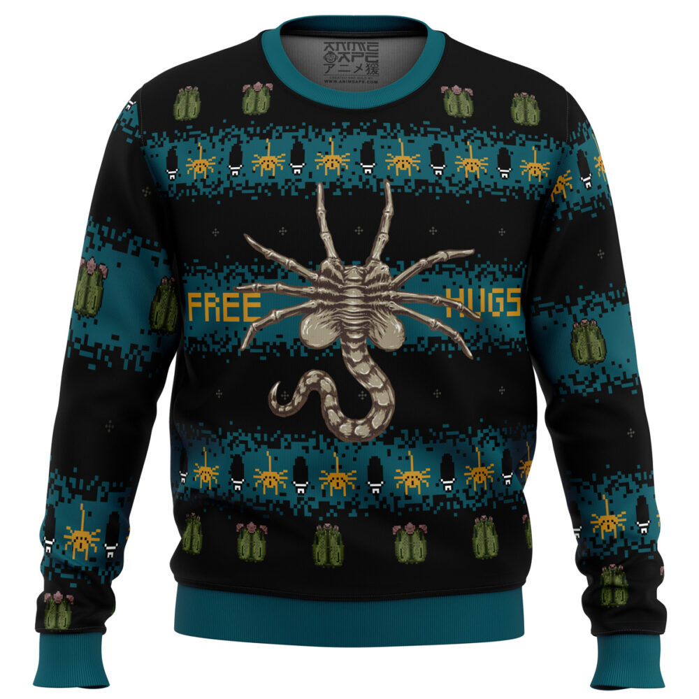 Free Hugs Alien Facehugger Ugly Christmas Sweater - Holiday Jumper Sweatshirt - Narides