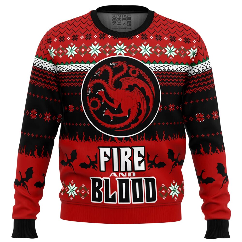 Game of Thrones Fire and Blood Ugly Christmas Sweater - Holiday Jumper Sweatshirt - Narides