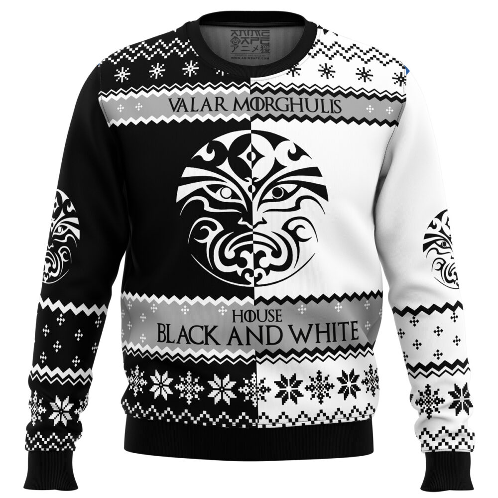 Game of Thrones House Black and White Ugly Christmas Sweater - Holiday Jumper Sweatshirt - Narides