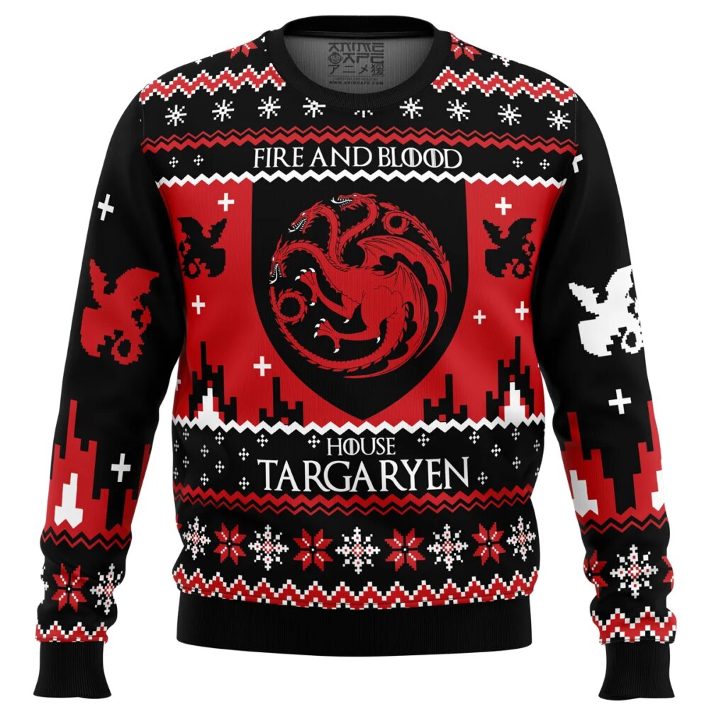 Game of Thrones House Targaryen Ugly Christmas Sweater - Holiday Jumper Sweatshirt - Narides