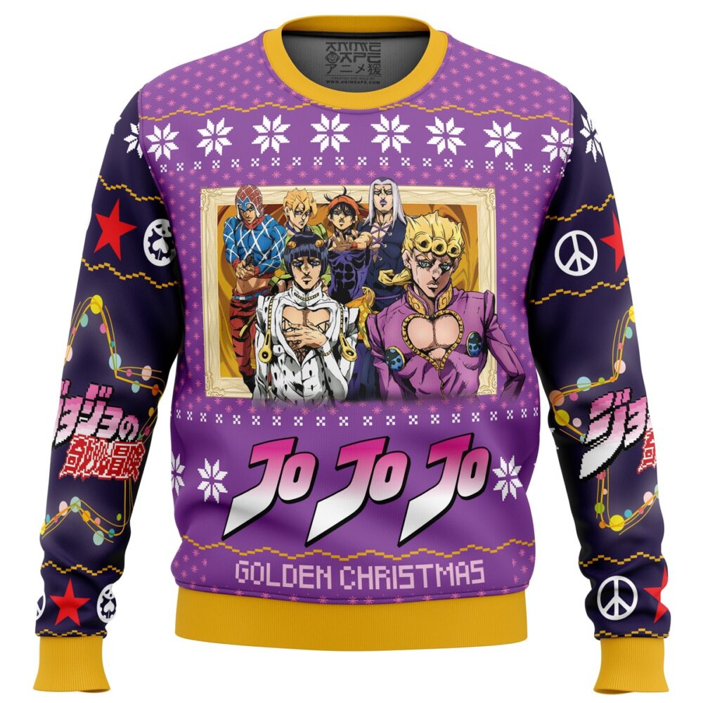 Golden Christmas Jojo's Bizarre Adventure Ugly Christmas Sweater - Holiday Jumper Sweatshirt - Narides