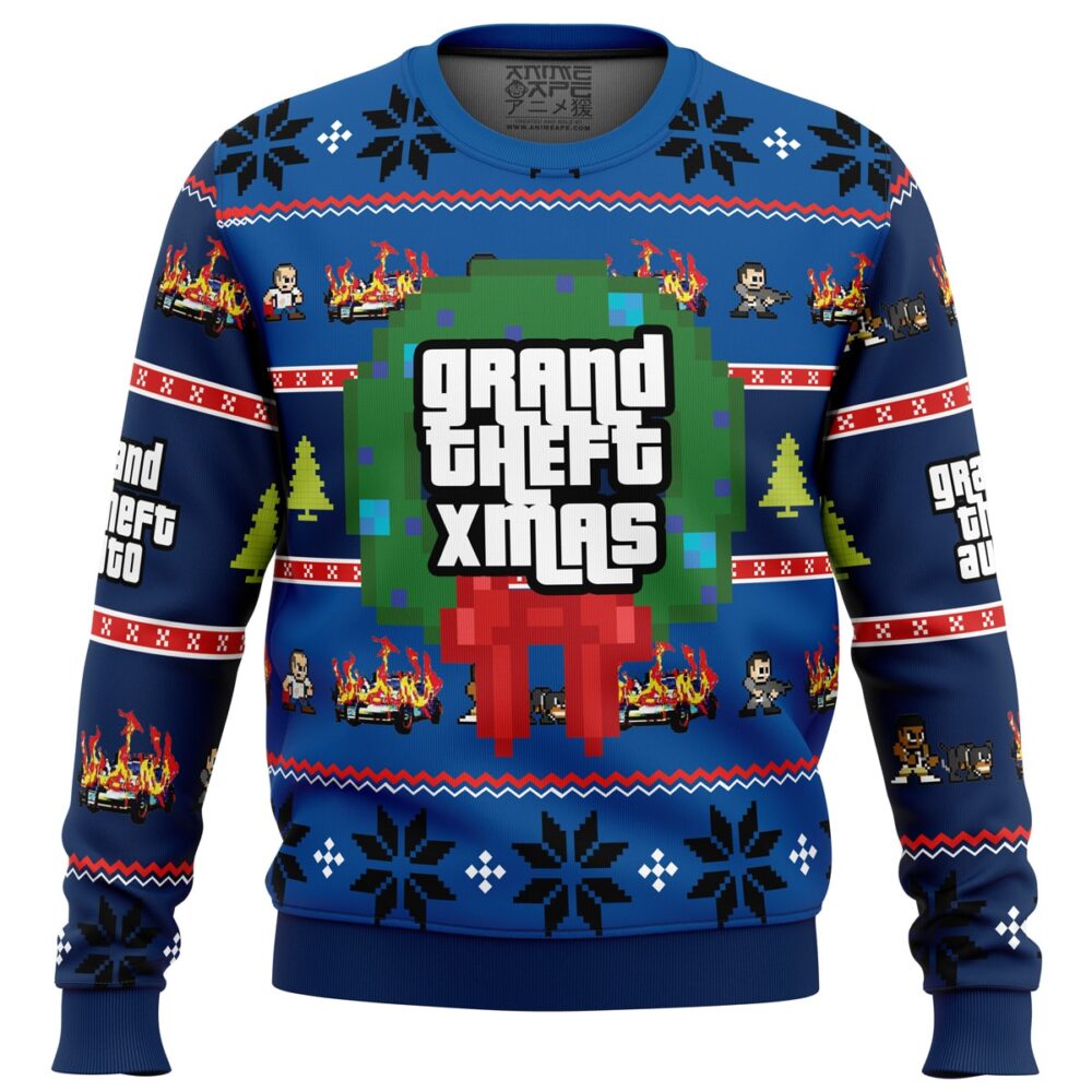 Grand Theft Xmas GTA Grand Theft Auto Ugly Christmas Sweater - Holiday Jumper Sweatshirt - Narides