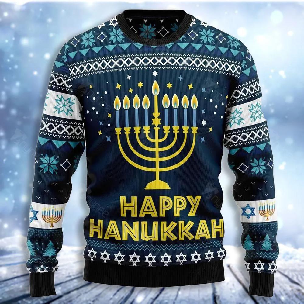 Happy Hanukkah Christmas Awesome Ugly Sweater - Narides