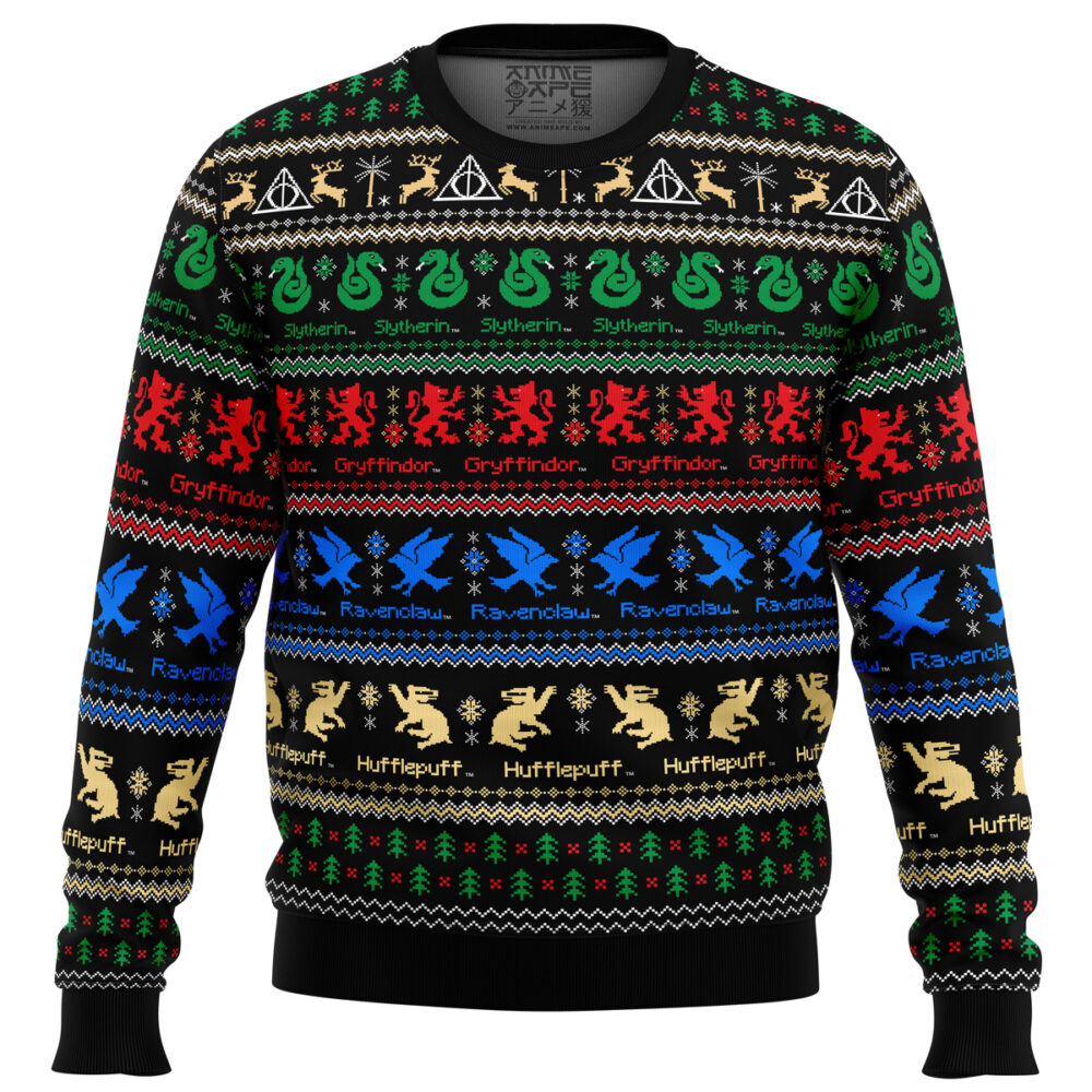 Harry Potter Hogwarts Houses Ugly Christmas Sweater - Holiday Jumper Sweatshirt - Narides