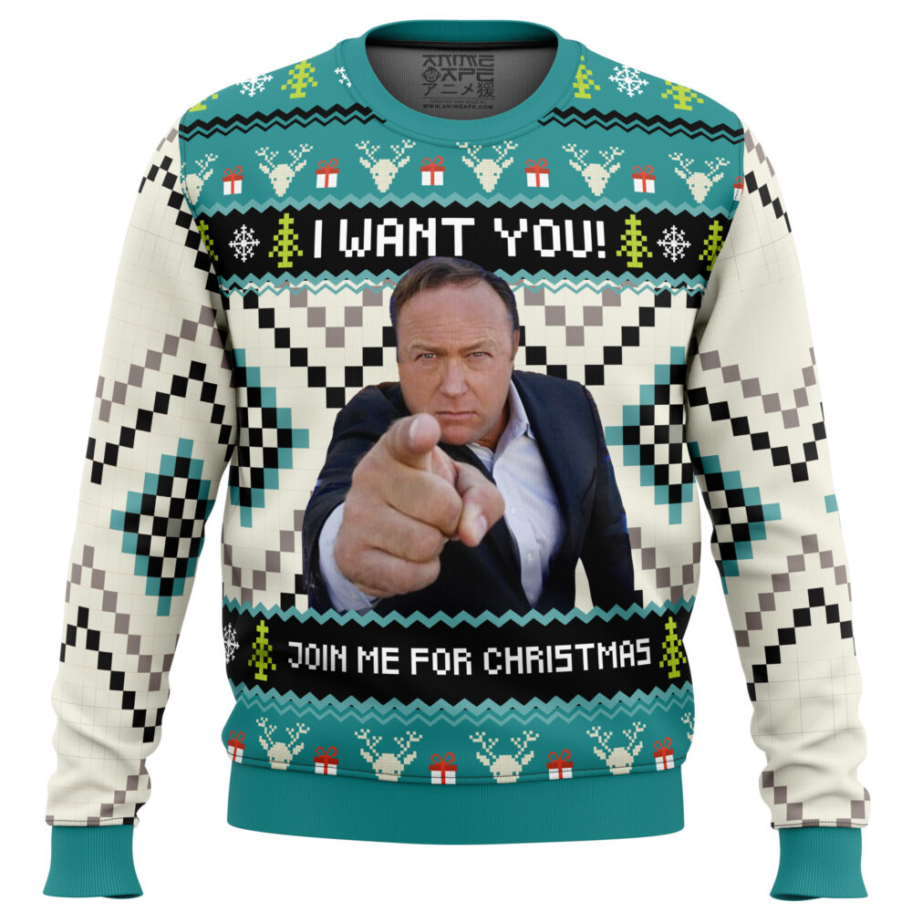 I Want You Alex Jones Ugly Christmas Sweater - Holiday Jumper Sweatshirt - Narides