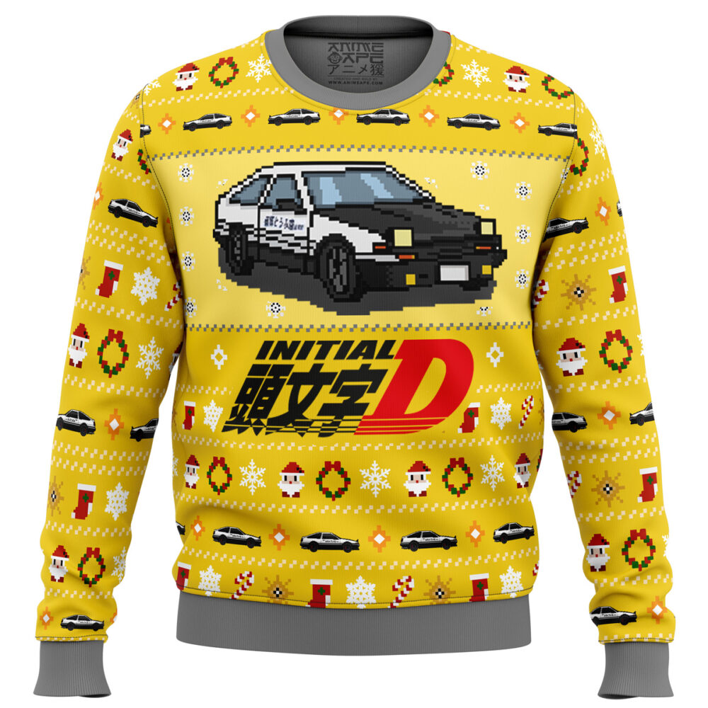 Initial D Classic Toyota Car Ugly Christmas Sweater - Holiday Jumper Sweatshirt - Narides