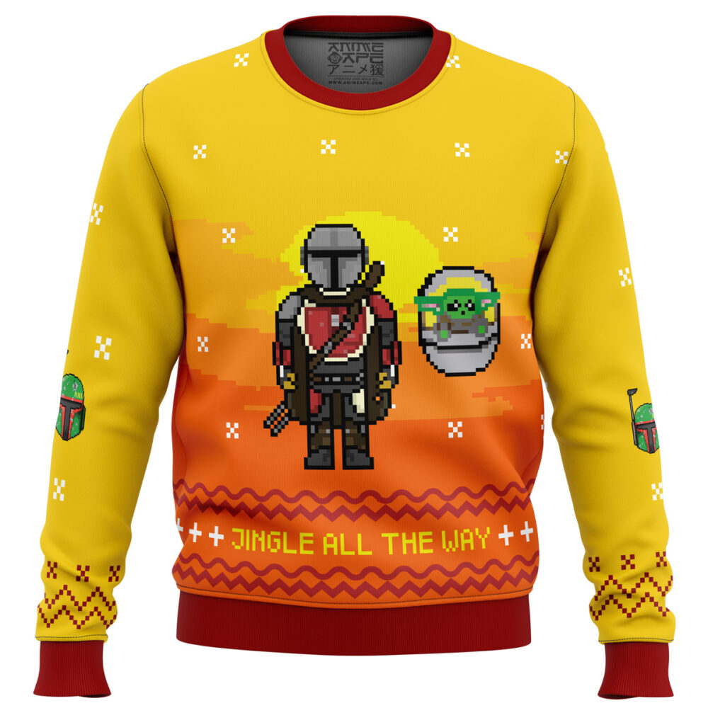 Jingle All The Way Mandalorian Ugly Christmas Sweater - Holiday Jumper Sweatshirt - Narides