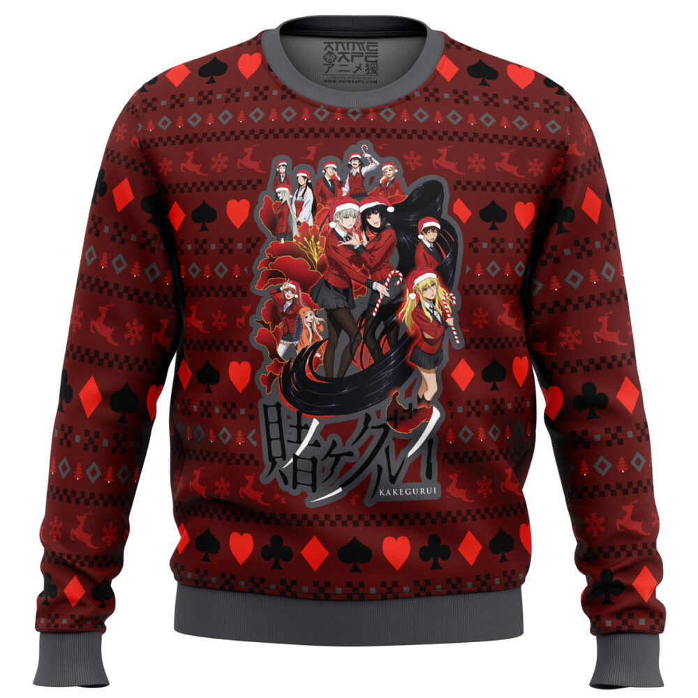 Kakegurui Hyakkaou Private Academy Ugly Christmas Sweater - Holiday Jumper Sweatshirt - Narides