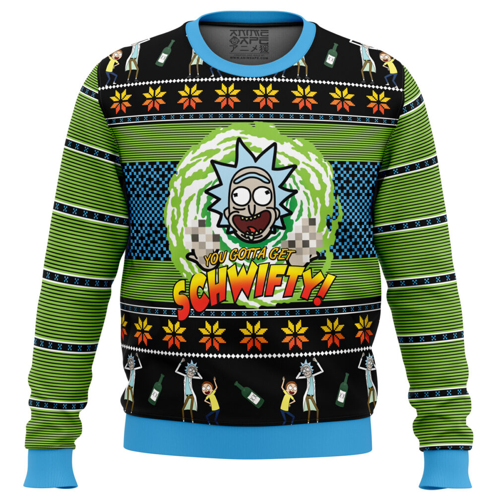 Let's Get Schwifty! Rick and Morty Ugly Christmas Sweater - Holiday Jumper Sweatshirt - Narides