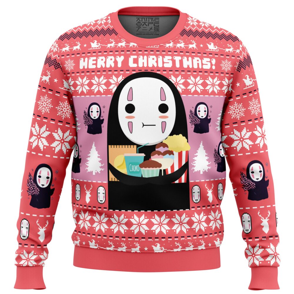 Merry Christmas No Face Spirited Away Ugly Christmas Sweater - Holiday Jumper Sweatshirt - Narides