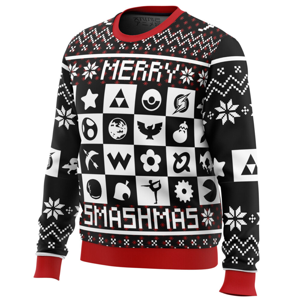 Merry Smashmas Super Smash Bros Ugly Christmas Sweater - Holiday Jumper Sweatshirt - Narides