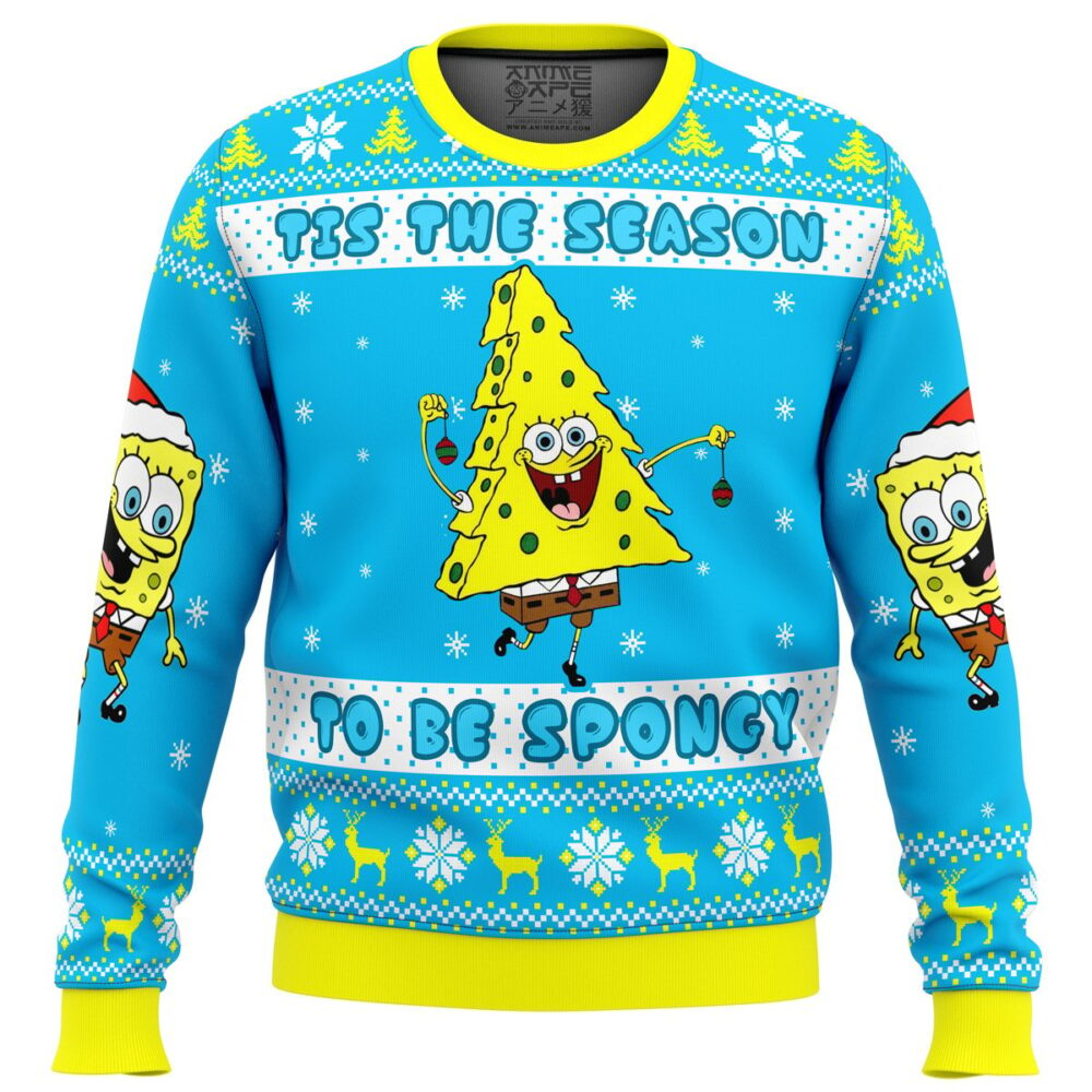 Nickelodeon Cartoons Tis The Season To be Spongy Ugly Christmas Sweater - Holiday Jumper Sweatshirt - Narides