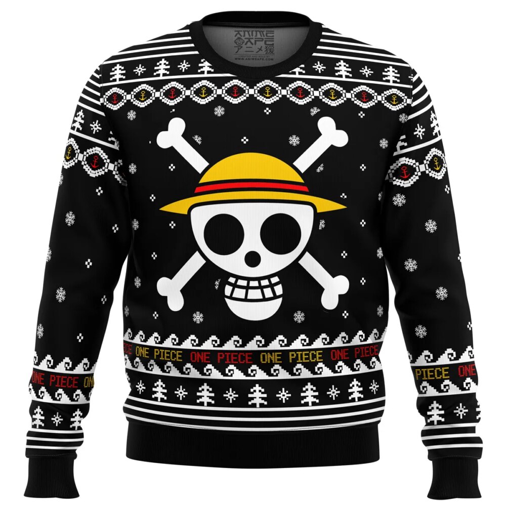 One Piece Straw Hat Pirates Christmas Ugly Christmas Sweater - Holiday Jumper Sweatshirt - Narides