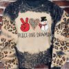 Peace Love Snowman Leopard Bleached Party Ideas Christmas Jumper Awesome Ugly Sweater - Narides