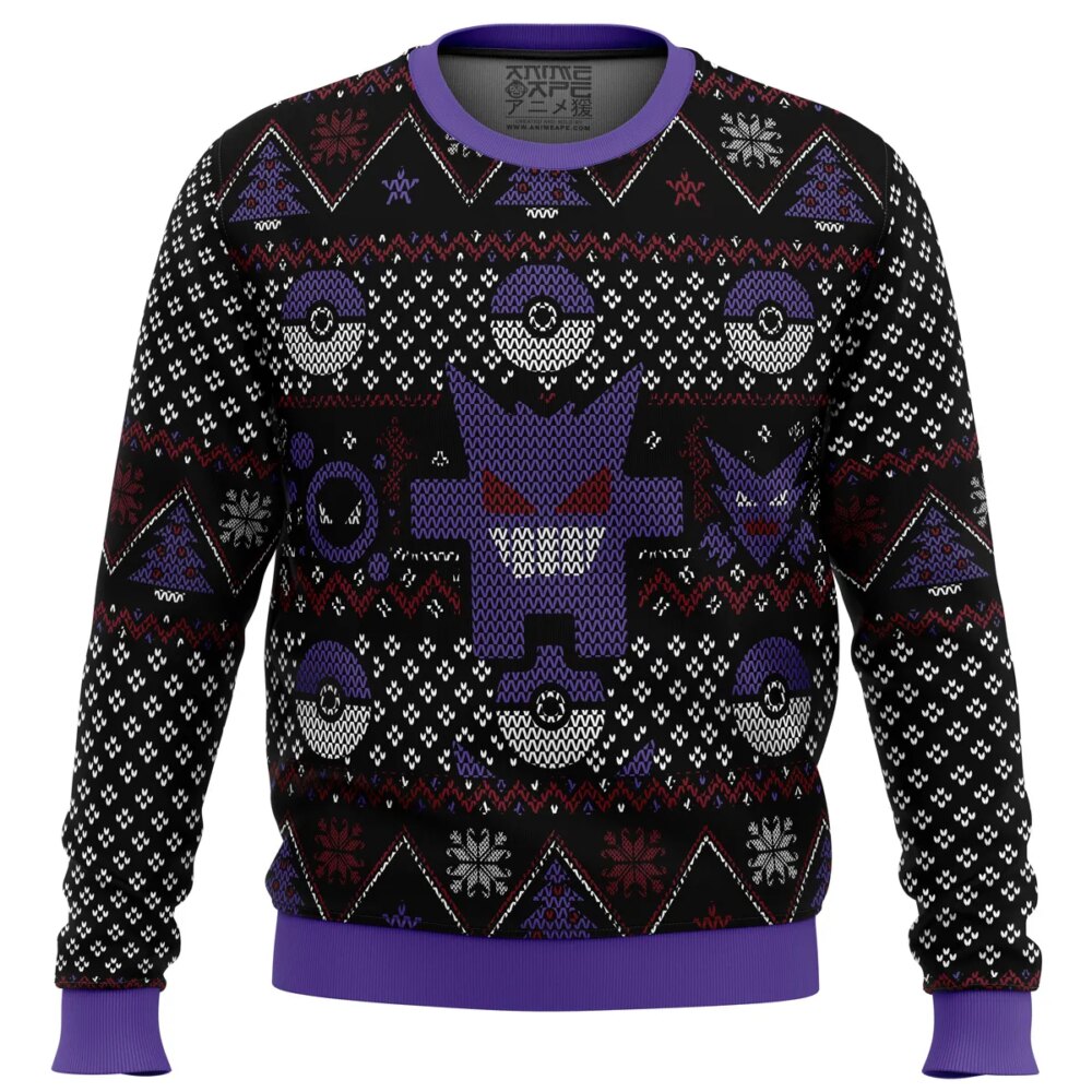 Pokemon Ghosts Gengar Ghastly Haunter Ugly Christmas Sweater - Holiday Jumper Sweatshirt - Narides