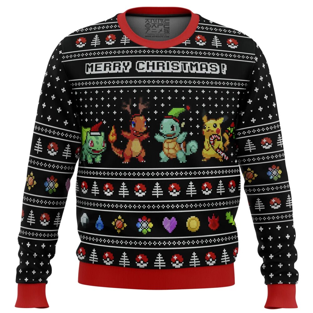 Pokemon Kanto Starters Ugly Christmas Sweater - Holiday Jumper Sweatshirt - Narides