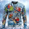 Santa Claus Riding Dinosaur Tree Light Art Style Christmas Limited Ugly Sweater - Narides