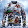 Santa Claus Skateboarding Snow Mountain Light Art Style Christmas Limited Ugly Sweater - Narides