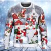 Santa Claus With Snowman Family In The Town Art Style Christmas Awesome Ugly Sweater - Narides