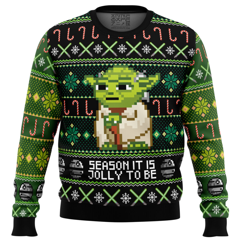 Season It Is Jolly To Be Yoda Ugly Christmas Sweater - Holiday Jumper Sweatshirt - Narides