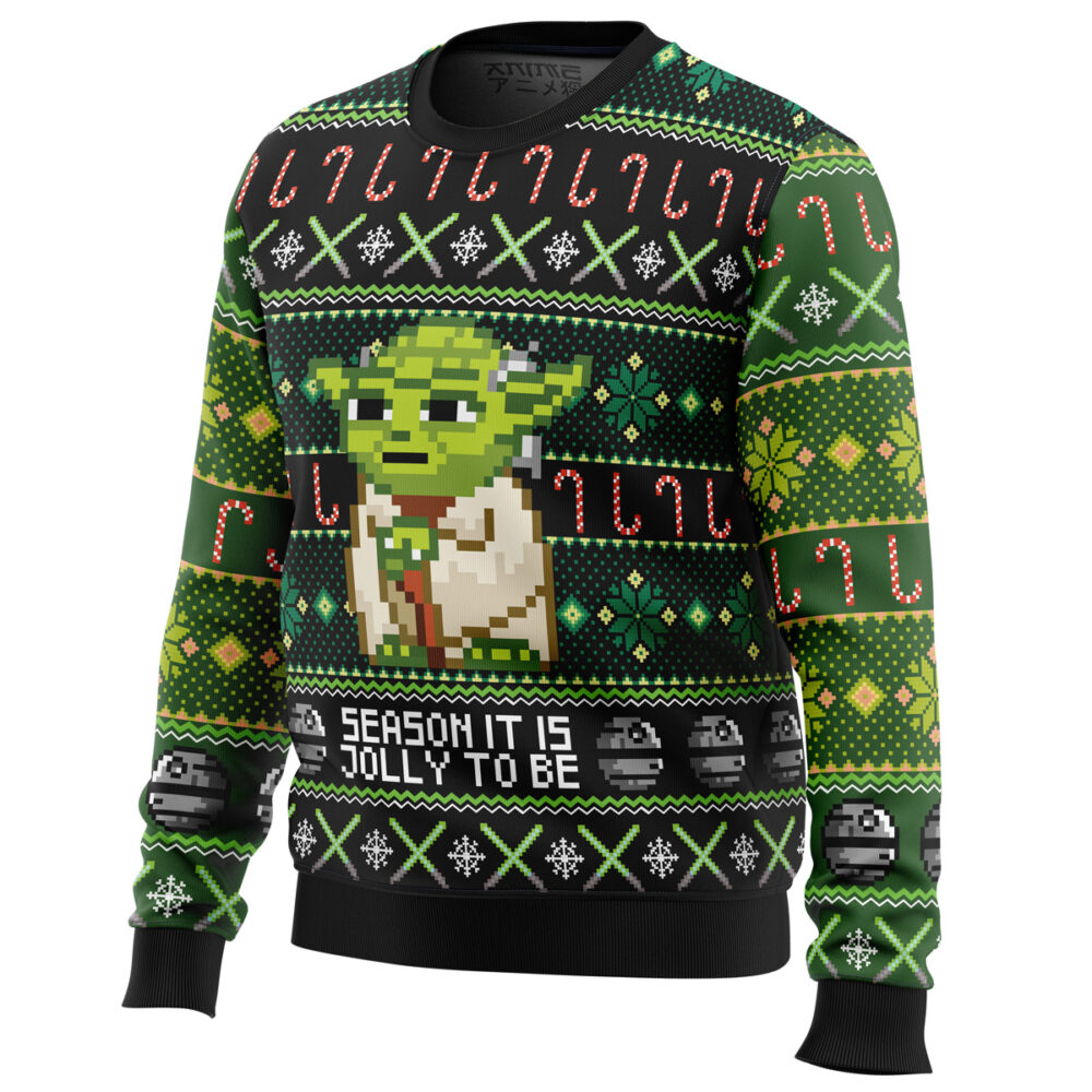 Season It Is Jolly To Be Yoda Ugly Christmas Sweater - Holiday Jumper Sweatshirt - Narides