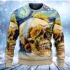 Skull And Sunflower Vintage Amazing Starry Night Christmas Ugly Sweater - Narides