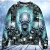 Skull Blue Flame Screaming Christmas Limited Ugly Sweater - Narides