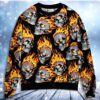 Skull Cool On Fire Christmas Awesome Ugly Sweater - Narides