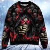 Skull Dark Red Smoke Lighting Christmas Awesome Ugly Sweater - Narides