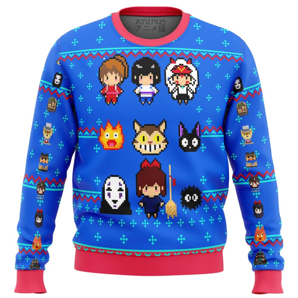 Studio Ghibli Blue Ugly Christmas Sweater - Holiday Jumper Sweatshirt - Narides