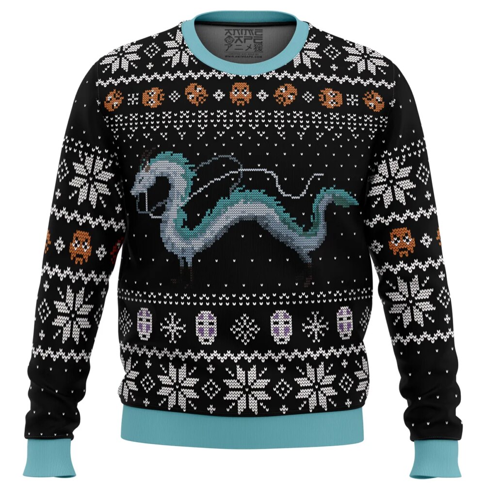 Studio Ghibli Haku Spirited Away Miyazaki Ugly Christmas Sweater - Holiday Jumper Sweatshirt - Narides