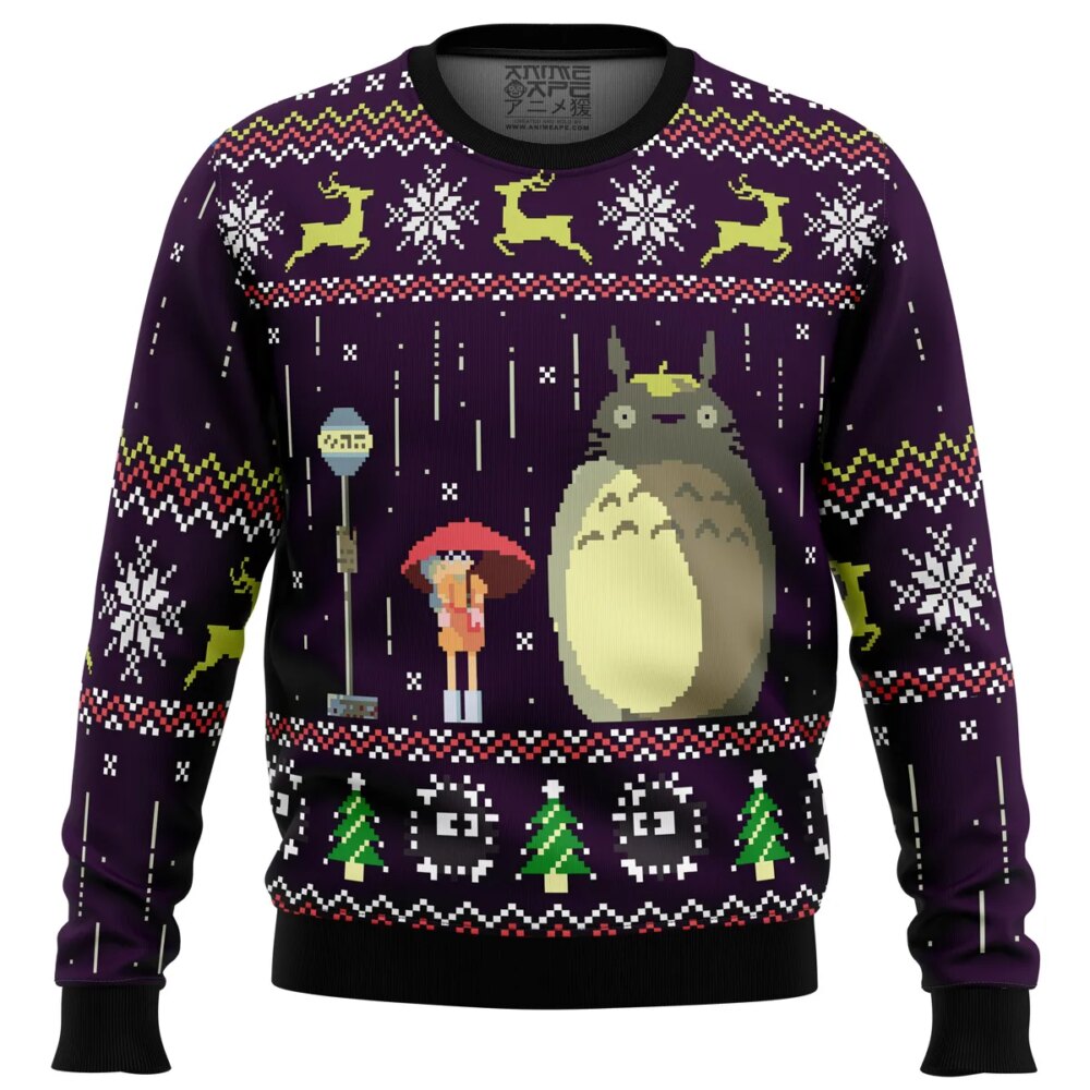 Studio Ghibli Totoro Rain Miyazaki Ugly Christmas Sweater - Holiday Jumper Sweatshirt - Narides