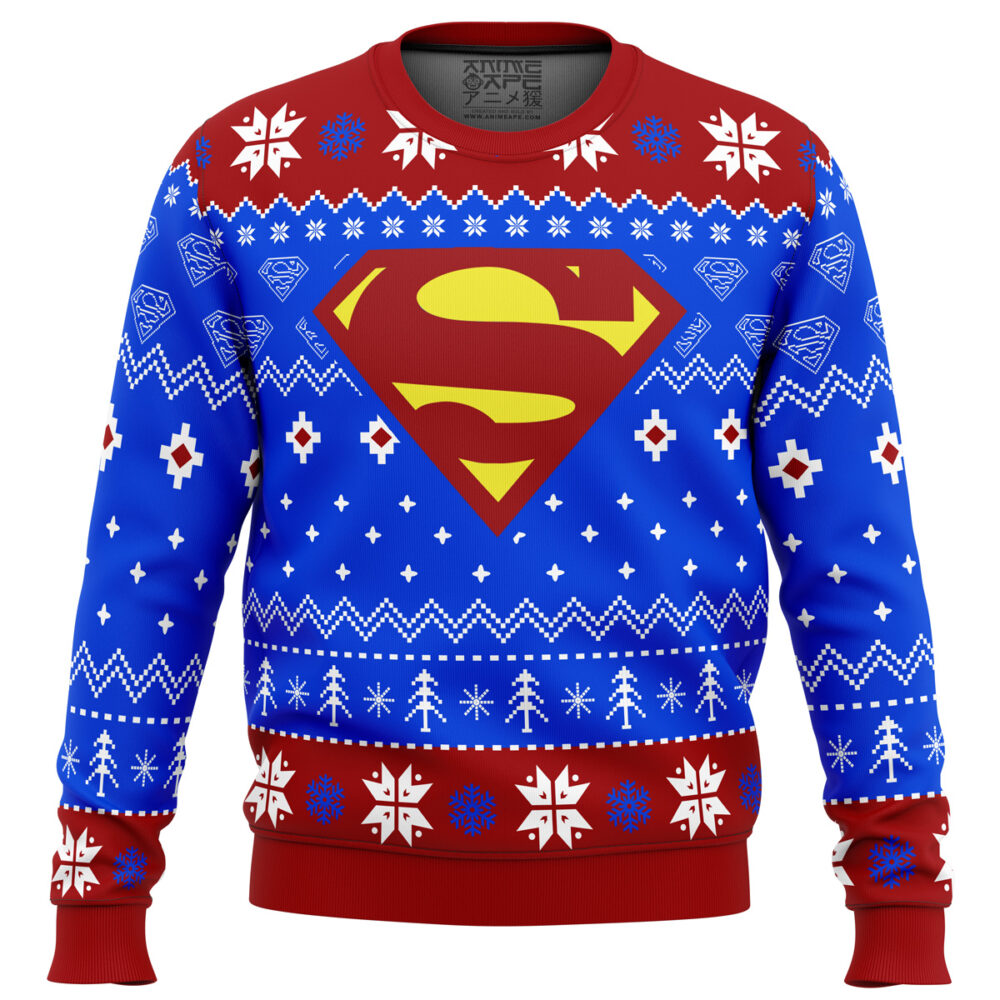 Super Heroes Superman Christmas Ugly Christmas Sweater - Holiday Jumper Sweatshirt - Narides