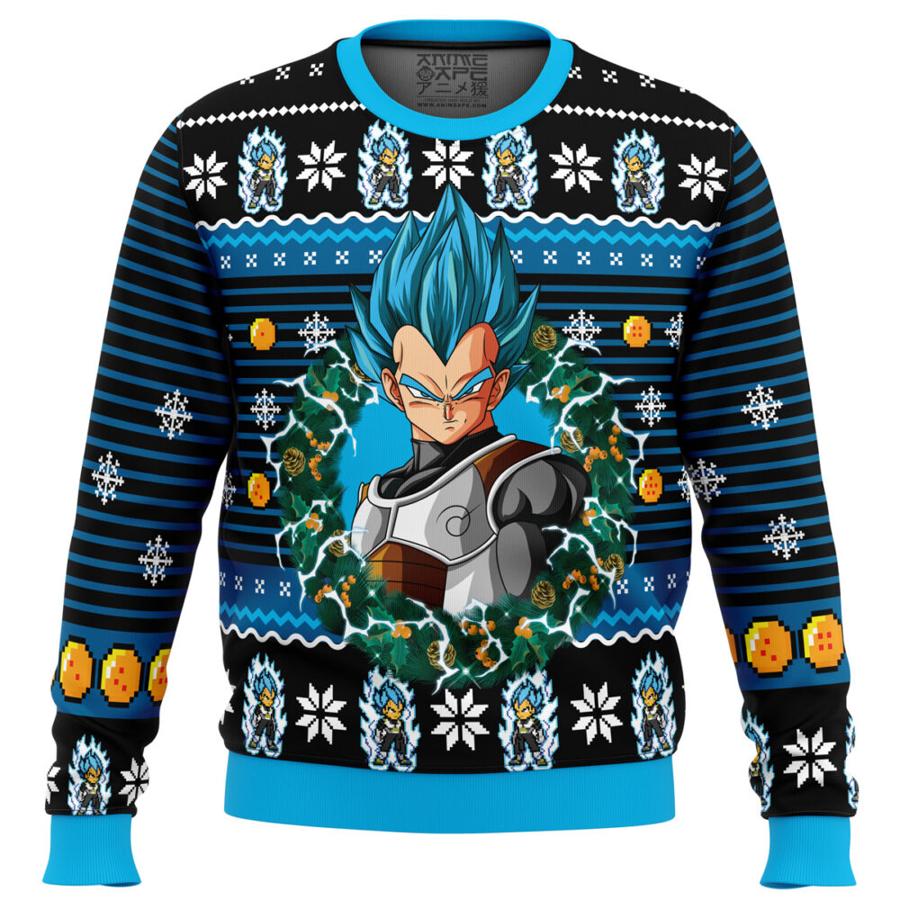 Super Saiyan Blue Vegeta Ugly Christmas Sweater - Holiday Jumper Sweatshirt - Narides