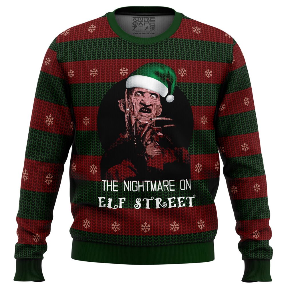 The Nightmare On Elf Street Freddy Krueger Ugly Christmas Sweater - Holiday Jumper Sweatshirt - Narides