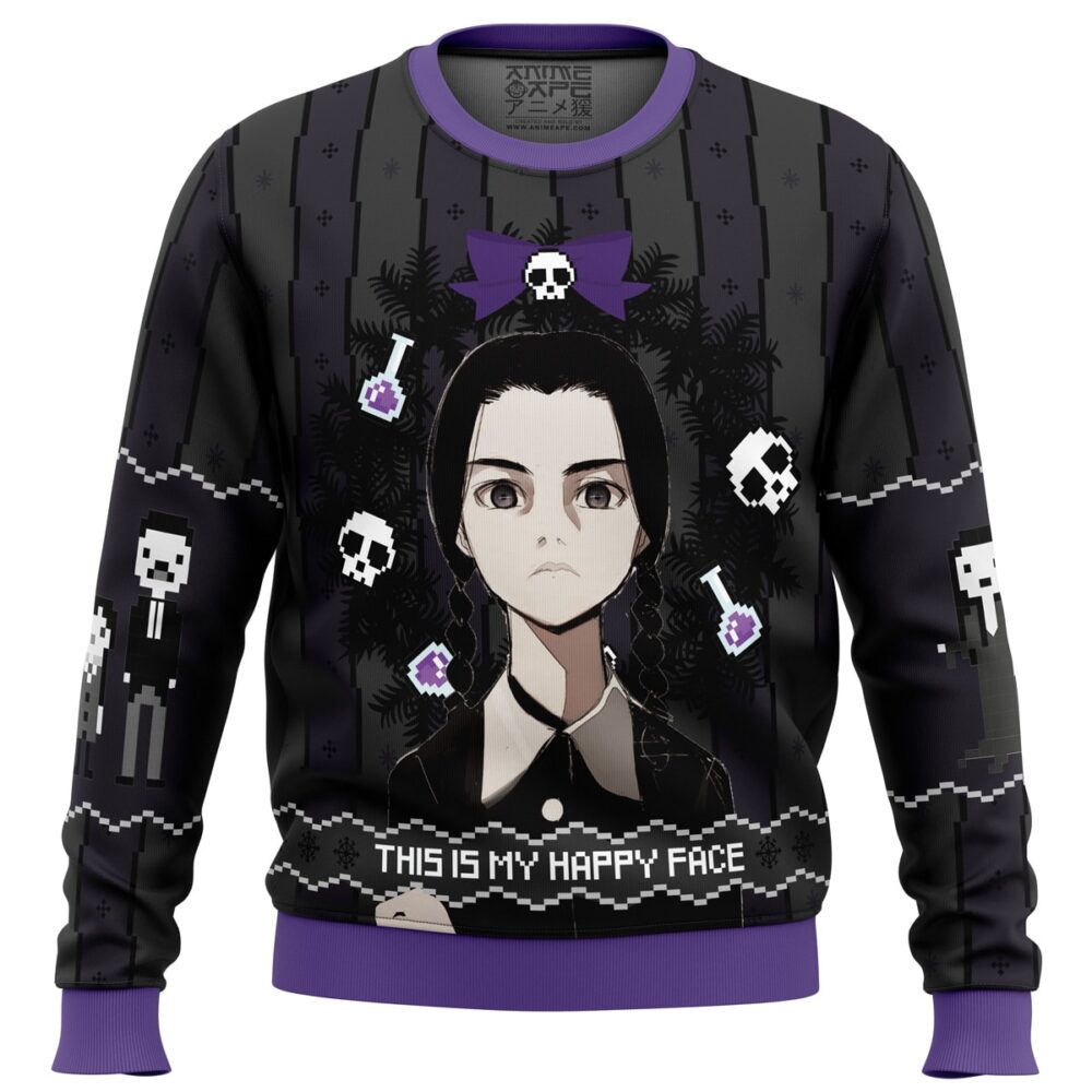 This is my Happy Face Wednesday Addams Ugly Christmas Sweater - Holiday Jumper Sweatshirt - Narides