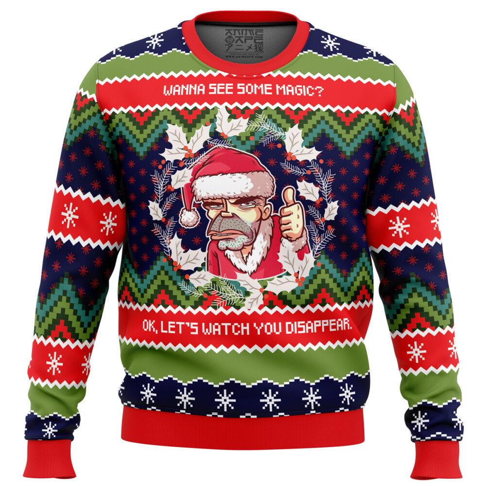 Wanna see some magic? Bad Santa Ugly Christmas Sweater - Funny Holiday Jumper Sweatshirt - Narides